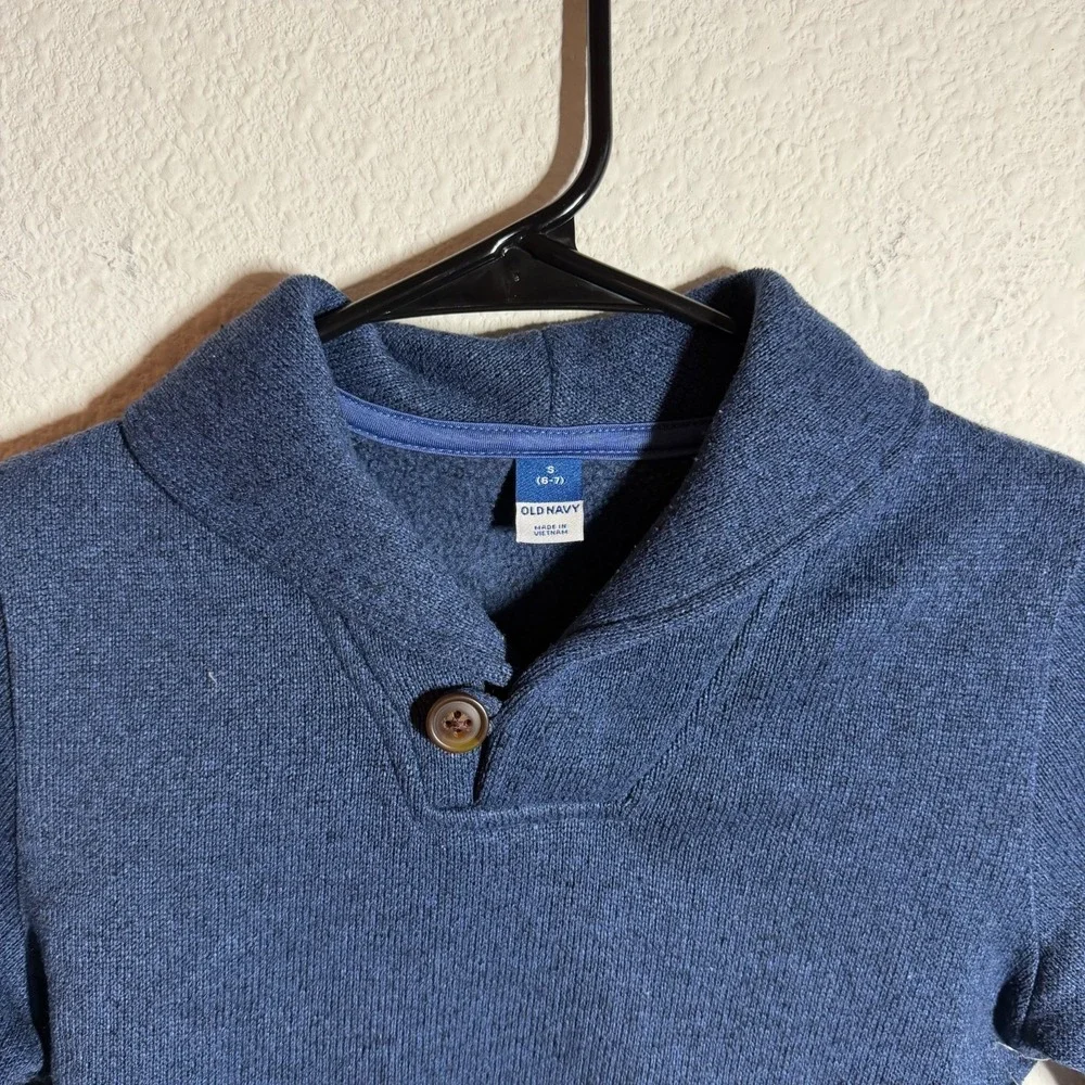 Old‎ Navy Shawl Collar Sweater Boys S 6-7 Navy Blue Long Sleeves Fleece Pullover